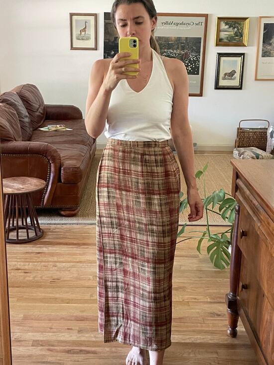 Vintage Dresses & Skirts - 90s Vintage Silk Plaid Wrap Skirt